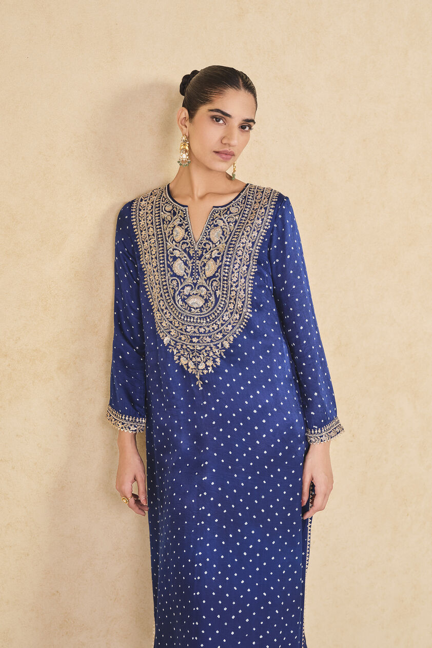 Baluka Handcrafted Bandhani Silk Kurta Set - Blue, Blue, image 4
